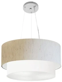 Pendente Cilíndrico Linho Bege e Branco MJ-4369 Para Mesa de Jantar e Estar