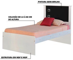 Cama Solteiro Reino Branco/Preto G68 - Gran Belo