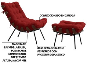 Conjunto Decorativo Poltrona e Puff Abel Base de Madeira Preto Veludo Vermelho G41 - Gran Belo