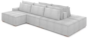 Sofá Ilha com Encosto e Almofadas Delta 395cm Modulado Chaise e Puffs Bouclê Cinza G52 - Gran Belo