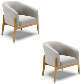 Poltrona Decorativa Base de Madeira kit 2 Stella Veludo D03 - D'Rossi - Cinza