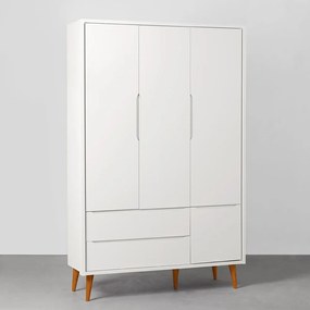 Guarda-Roupa Theo 3 Portas com Pés Retrô Mel - Branco Fosco
