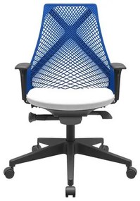 Cadeira Office Bix Tela Azul Assento Aero Branco Autocompensador Base Piramidal 95cm - 64035 Sun House