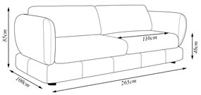 Sofá Living 3 Lugares 265cm Pés Madeira Dalian Couro Preto G52 - Gran Belo