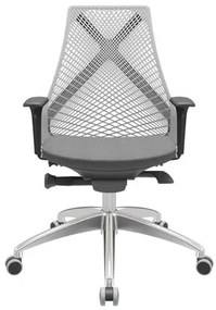 Cadeira Office Bix Tela Cinza Assento Poliéster Cinza Autocompensador Base Alumínio 95cm - 63992 Sun House