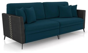 Sofá 2 Lugares Living 182cm Mondaí Sintético Preto/Veludo Azul K01 - D'Rossi