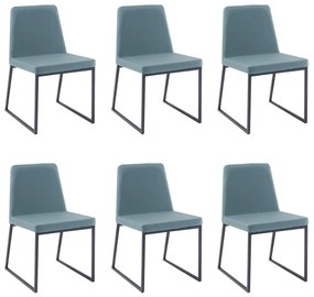 Kit 6 Cadeiras de Jantar Decorativa Base Aço Preto Javé Linho Azul Claro G17 - Gran Belo