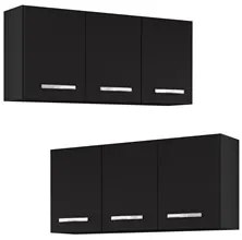 Armários de Cozinha Aéreo 3 Portas 120cm Kit 2 Honduras Preto - Lumil