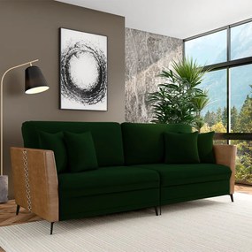 Sofá Living Decorativo Zagreb 2 Lugares 202cm com Almofadas Pés de Ferro Veludo/PU Verde/Caramelo G33 - Gran Belo