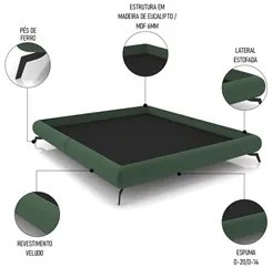 Cama Queen Base Box 158x198cm Pés de Ferro Cold P02 Veludo Verde - Mpo