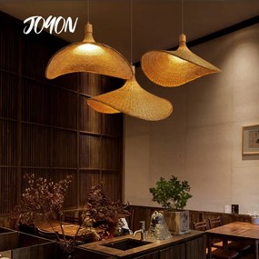 Luminária Pendente Japonês Bambu Rattan Tecelagem Retro Jardim Restaurante Estudo Quarto e Sala de Estar Luz
