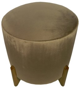 Puff Redondo Evo Peach em Veludo com Pés Escandinavo - Caqui - Grande 45cm