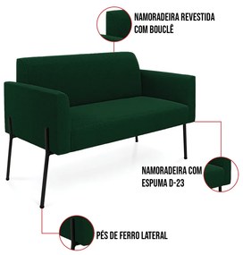 Sofá 2 Lugares Namoradeira Pé Ferro Preto Marisa Bouclê Verde D03 - D'Rossi