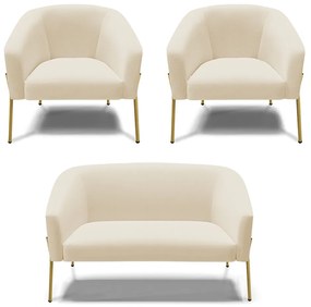 Namoradeira e 2 Poltronas Pé de Ferro Dourado Stella Linho D03 - D'Rossi - A19 Bege