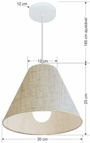 Lustre Pendente Cone Md-4028 Cúpula em Tecido 25/30x12cm Rustico Bege - Bivolt