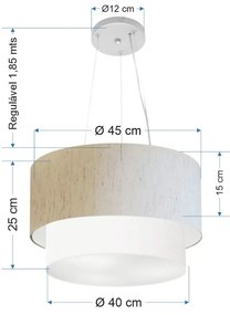 Lustre Pendente Duplo Cilíndrico Vivare Md-4369 Cúpula em Tecido 45x40cm - Bivolt