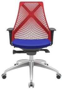 Cadeira Office Bix Tela Vermelha Assento Aero Azul Autocompensador Base Alumínio 95cm - 63962 Sun House