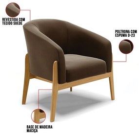 Cadeira Sala de Jantar Base de Madeira Kit 2 Stella Suede D03 - D'Rossi - Marrom