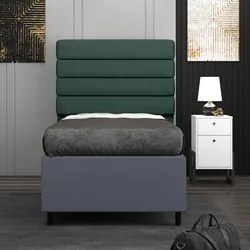 Cabeceira com Base para Cama Box Solteiro 88x188cm Hit ID5 Linho Verde