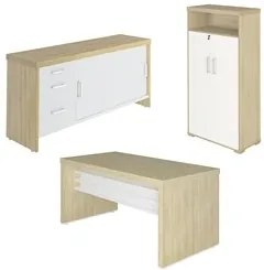 Conjunto Escritório 3 Peças Mesa 158cm Corp A06 Carvalho/Branco - Mpoz