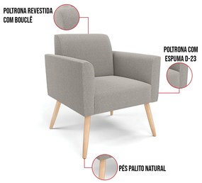 Namoradeira e 2 Poltronas Pé Palito Natural Marisa Bouclê Cinza D03 - D'Rossi