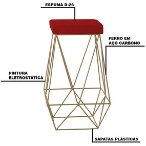 Banqueta Decorativa Kathy Base Gold Veludo Vermelho G41 - Gran Belo