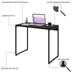 Mesa de Escritório Escrivaninha 90cm Dynamica Industrial C08 Preto Ôni