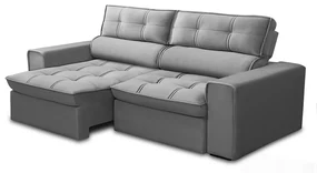 Sofá Retrátil e Reclinável 3 Lugares 220cm Welton Veludo Cinza G22 - Gran Belo