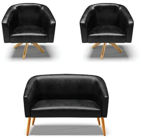 Namoradeira e 2 Poltronas Giratória MA30 Stella Sintético PU Preto D03 - D'Rossi