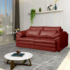 Sofá Decorativo Piece Bipartido Retrátil Sala de Estar 175cm Couro Vermelho G58 - Gran Belo