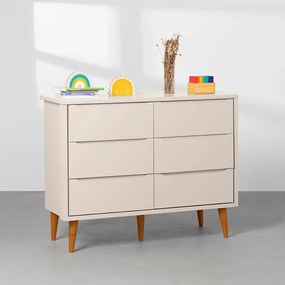 Cômoda Theo 6 Gavetas com Pés Retrô Mel - Areia