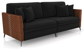 Sofá 3 Lugares Living 222cm Mondaí Sintético Marrom/Veludo Preto K01 - D'Rossi