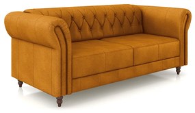 Sofá Living Sala de Estar Stanford Chesterfield 2 Lugares 180cm Pés de Madeira Couro Mel G58 - Gran Belo