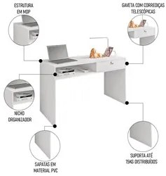 Mesa Home Office Notebook 120cm 1 Gaveta Luna Branco Trama - Móveis Le