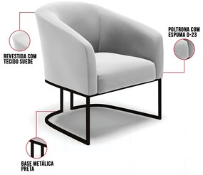 Cadeira Sala de Jantar Base Industrial Preto Stella Suede D03 - D'Rossi - Cinza