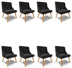 Kit 8 Cadeiras Estofadas para Sala de Jantar Pés Palito Lia Suede Pret