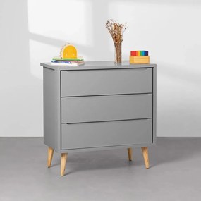 Cômoda Theo 3 Gavetas com Pés Retrô Natural - Cinza