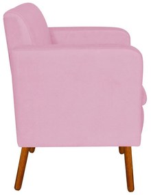 Kit 02 Poltronas Emília Suede Rosa Bebê Pés Palito Castanho D'Rossi