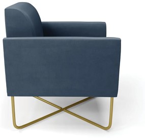 Poltrona Marisa Suede Base X Industrial Dourado D03 - D'Rossi - Azul Marinho