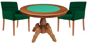 Mesa de Jogos Carteado Redonda Montreal Tampo Reversível Amêndoa com 2 Cadeiras Vicenza Verde G36 G15 - Gran Belo