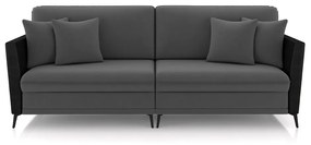 Sofá Living Decorativo Zagreb 2 Lugares 222cm com Almofadas Pés de Ferro Veludo/PU Grafite/Preto G33 - Gran Belo