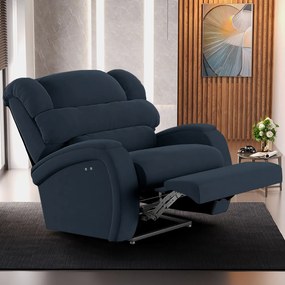 Poltrona do Papai Reclinável Napoli Power Touch Massagem Veludo Azul FH1 - D'Rossi