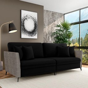 Sofá Living Decorativo Zagreb 2 Lugares 182cm com Almofadas Pés de Ferro Veludo/PU Preto/Cinza G33 - Gran Belo