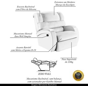 Poltrona do Papai Reclinável Napoli Manual Gatilho PU FH1 - D'Rossi - Branco