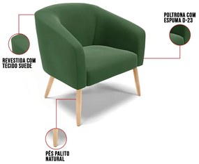 Cadeira Sala de Jantar Pé Palito Natural Stella Suede D03 - D'Rossi - Verde