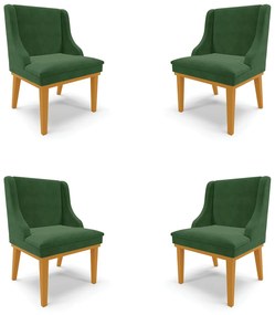 Kit 4 Cadeiras Decorativas Sala de Jantar Base Fixa de Madeira Firenze Suede Verde/Castanho G19 - Gran Belo