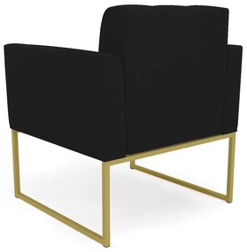 Poltrona Elisa Linho Base Metálica Industrial Dourado - D'Rossi - A79 Preto