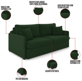 Sofá Retrátil Reclinável 2 Lugares 154cm Maili Veludo Verde K01 - D'Rossi