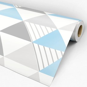 Papel de Parede Adesivo triângulo azul cinza e branco