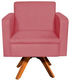 Poltrona Giratória Emília Suede Base Madeira MM30 D'Rossi - Rose